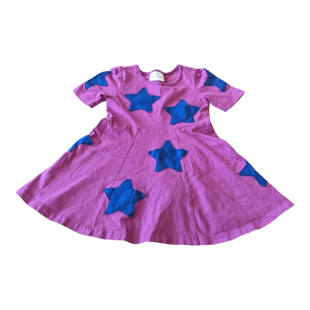 Hanna Andersson Violet and Blue Star Pattern Short-Sleeve Dress
